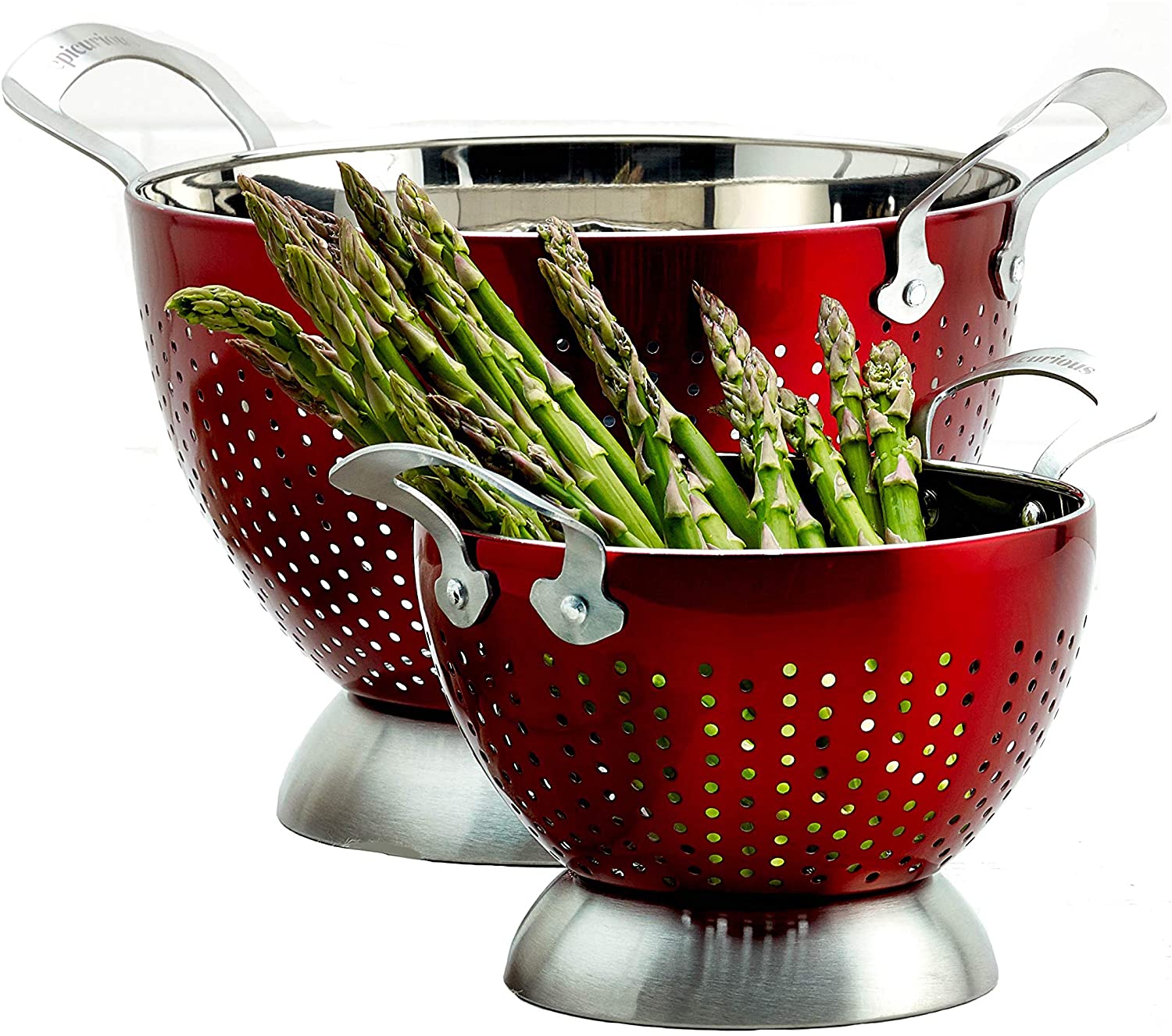 Epicurious 2 Piece Stainless Steel Tall Free Standing Sturdy Colander ...