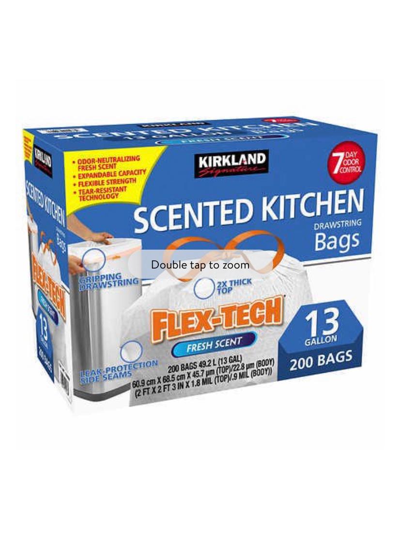 Kirkland Signature Flex-Tech 13-Gallon Scented Kitchen Trash Bags, 200 ...